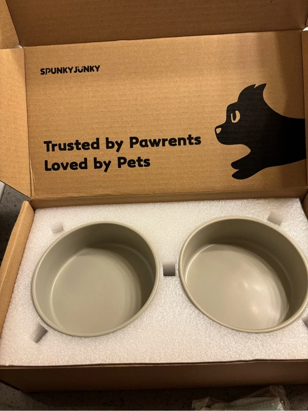 SpunkyJunky Double Pet Bowls - Light Gray